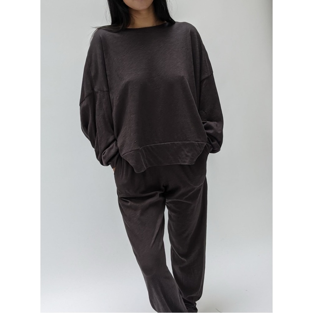 Na Nin Cropped Lenny Tee - Faded Black Gray Loose Fit Oversized Long Sleeve Top
